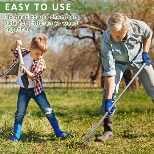 LEHDE Heavy Duty Stand Up Weed Puller Tool - 38” Long Handle 3-Claw Weeder, No Bending Weed Remover for Garden & Lawn with Easy Eject Mechanism