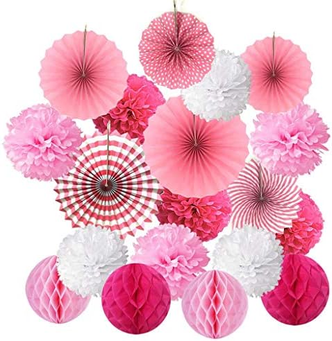 Hanging Paper Fans Flower Ball Tissue Paper Flower and Honeycomb Balls