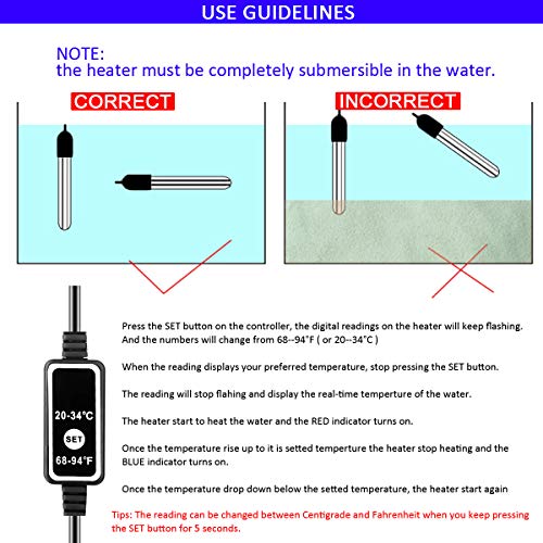 COODIA Titanium Alloy Aquarium Heater Digital Reading Dispaly with Out-of-Water Controller for Auquarium Tank, Corrosion-Resistant 200W (200W)
