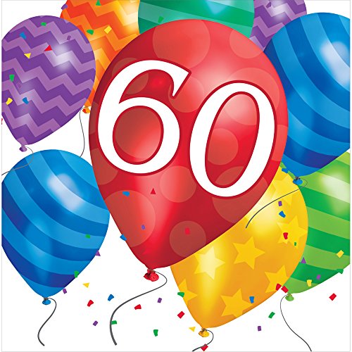 Creative Converting 16 Count 60th Birthday Balloon Blast Lunch Napkins, Multicolor