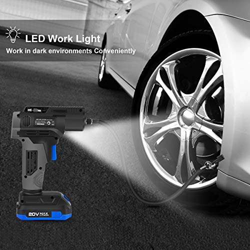 Portable Tire Inflator Air Compressor, 20V Cordless Car Tire Pump with Digital Pressure Gauge and 12V Car Charger, Rechargeable Air Pump for Automobile, Motorcycles, Bicycles, Swim Rings and Balls