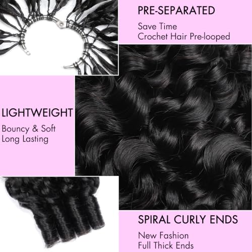 EINbeauty Crochet Human Hair 18 Inch Burmese Curly Crochet Hair 80strands 100g Pre-separated Feather Crochet Human Hair Invisible Crochet Hair Extensions Natural Black 1B#