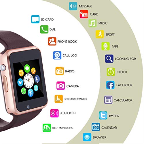 Smart Watch Phone, Smartwatch with Camera Pedometer Call Text SNS Sync SIM Card Slot TF Card Music Player Alarm Compatible with Android and iPhone (Partial Functions) for Men Women Teens Kids