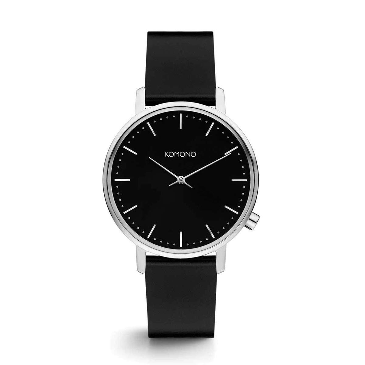 KOMONO Harlow Black Silver Men's Unisex Japanese Quartz Analogue Watch with Leather Strap