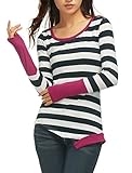 Allegra K Women's Stripes Contrast Color Asymmetrical Hem T-Shirt