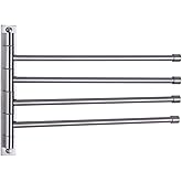 kimzcn Swivel Towel Bar 4-Arm Bathroom Towel Holder Wall-Mounted Swing Out Towel Rack with Hooks Rustproof Brushed Finish