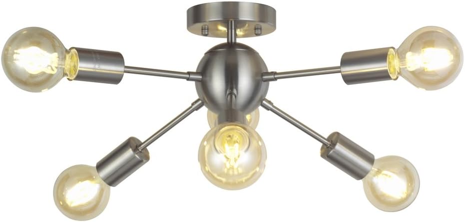 6 Light Sputnik Ceiling Light Brushed Nickel Modern Starburst Chandelier Lighting Mid Century Pendant Light by TUDOLIGHT