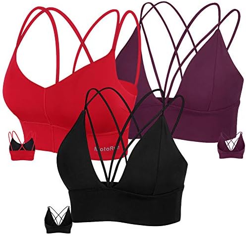 MotoRun Womens Push-up Padded Strappy Sports Bra Cross Back Wirefree Fitness Yoga Top