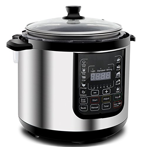 BBBuy 6 Qt 14-in-1 Multi-Use Programmable Electric Pressure Cooker, Slow Cooker, Rice Cooker, Sauté, Steamer, Yogurt Maker, Food Warmer, Stainless Steel w/LED Display Screen