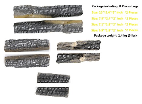 GYG Small Gas Fireplace Logs 8 Piece Set of Ceramic Wood Logs. All Types of Indoor, Gas Inserts, Ventless & Vent Free, Electric, or Outdoor Fireplaces & Fire Pits. Realistic Clean Burning