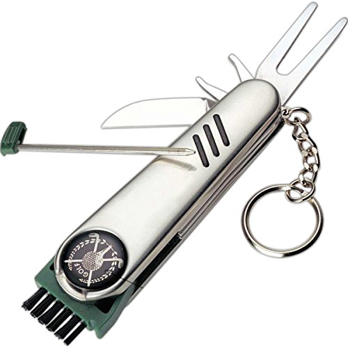 Outdoor Cutlery Stainless Steel 7-In-1 Multi-Function Golf Tool, Features a Golf Ball Cleaner Brush, Ball Marker, Cleat Tightener, Club Cleaner & Divot Repair