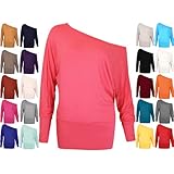 Fashion Wardrobe Womens One Off Shoulder Top Batwing Slant Neck Tops