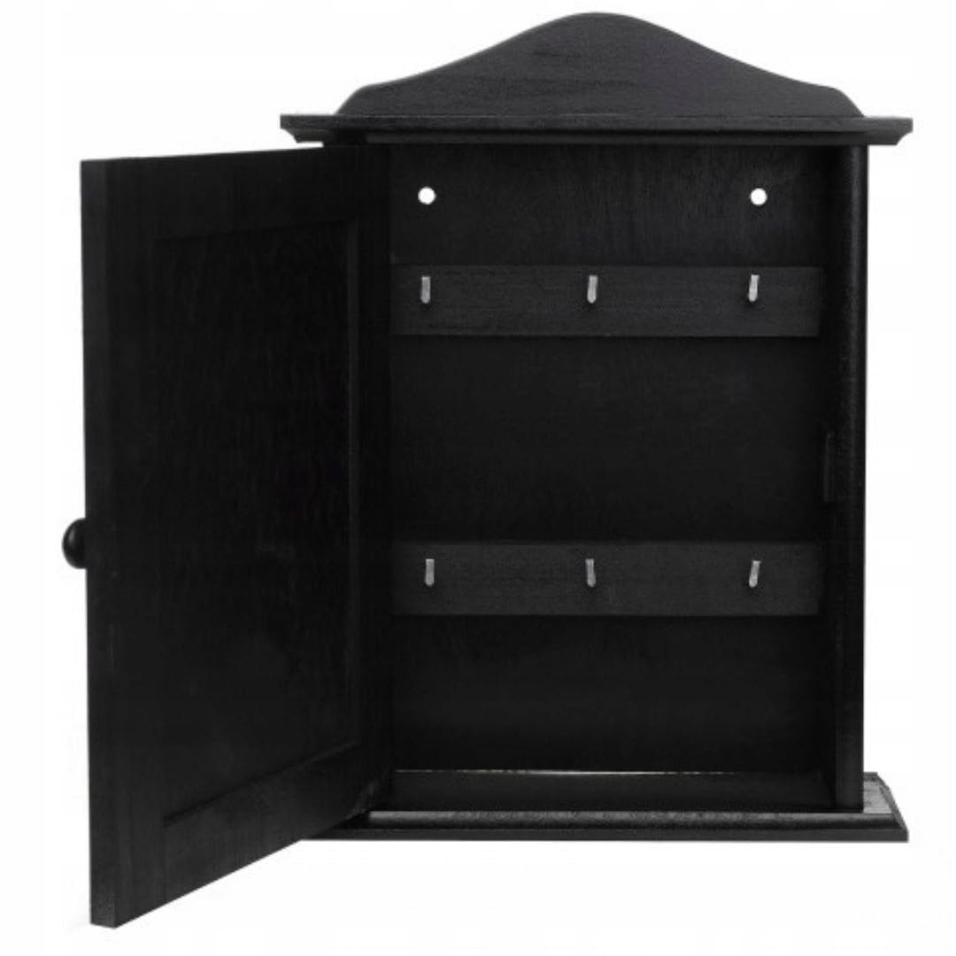 Wooden World - Wooden key cabinet with door and 6 hooks - BLACK