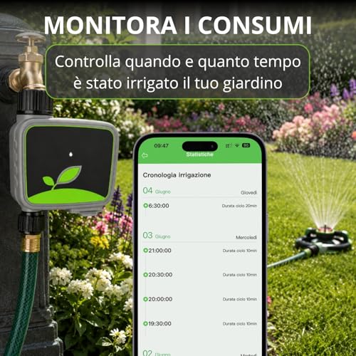 domyno WiFi Smart Garden Watering Timer with RF Hub Included, Tuya Smart Life App Water Programmer, Rain Delay, Manual Mode, Timer for Lawn Garden Pots