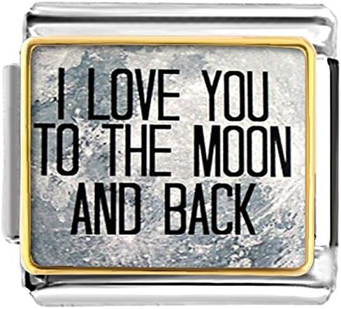 LuckyJewelry I Love You To The Moon And Back Nomination Etched Italian Charm Sale fit Bracelet Link