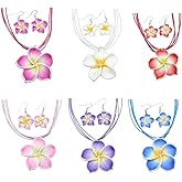 DATOA Cute Hawaiian Plumeria Rubra Pendant Necklace Boho Tropical Flower Earrings Summer Beach Party Jewelry Accessories for Women