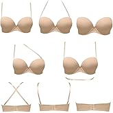 Plusexy Strapless Push Up Bras for Women Thick Padded Underwire Convertible Multiway Bras Nude 34D