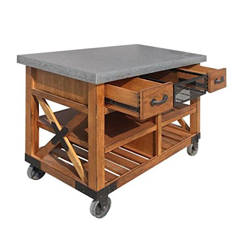 Major-Q 48" Industrial Style Distressed Antique Oak Finish Dining Storage Kitchen Island Cart with Caster Wheels, 9098182 - Thumbnail 4