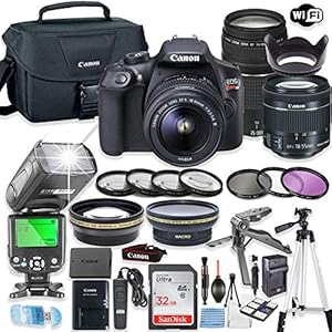 Canon EOS Rebel T6 DSLR Camera Bundle w/Canon EF-S 18-55mm is II Lens & EF 75-300mm f/4-5.6 III Lens + 32GB Sandisk Memory + Canon Case + TTL Speedlight Flash (Good Upto 180 Feet) + Accessory Bundle