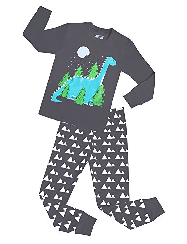 Dinosaur Pajamas For Boys Girls 2 Piece Cotton Clothing Toddler Sleepwear Set (Grey,8T)