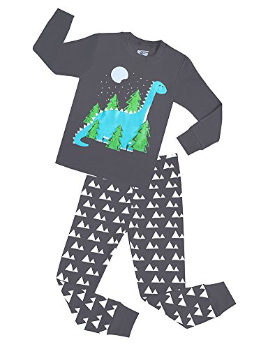 PHOEBE CAT Dinosaur Pajamas For Boys Girls 2 Piece Cotton Clothing Toddler Sleepwear Set (Grey,2T)