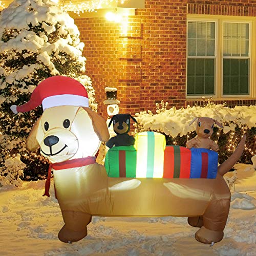 COMIN 5ft Christmas Inflatables Wiener Dog, Blow Up Christmas