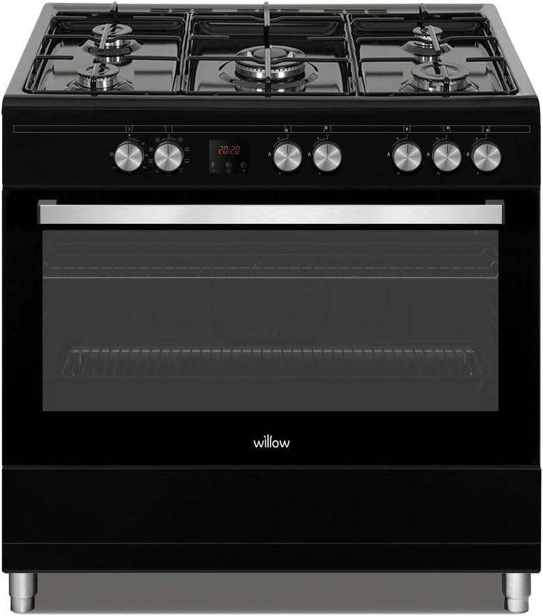 Willow WS90DFBL 95L Dual Fuel Freestanding Range Cooker Black 5 Gas Burners