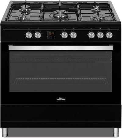 Willow WS90DFBL 95L Dual Fuel Freestanding Range Cooker Black 5 Gas Burners