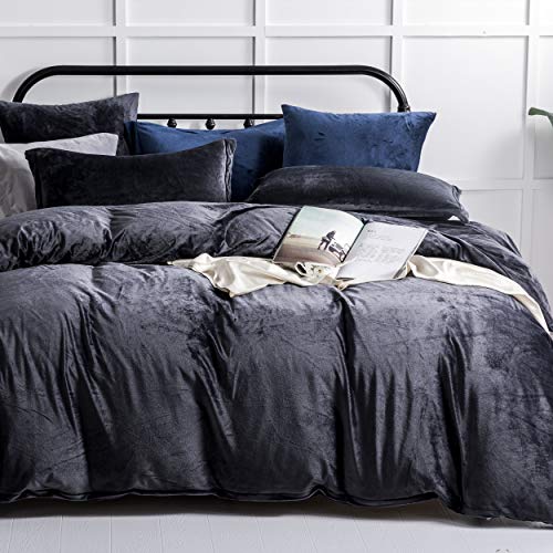 NTBAY Velvet Queen Flannel Duvet Cover Set, 3 Pieces Zippered Comforter