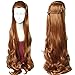 BERON 40 Inches Brown Wig with Braid Long Wavy Wig Brown Wigs for Cosplay Party Hairnet Include
