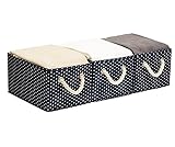 StorageWorks Polyester Storage Bin with Strong Cotton Rope Handle, Foldable Storage Basket, Deep Blue, White Dot Style, Large, 3-Pack