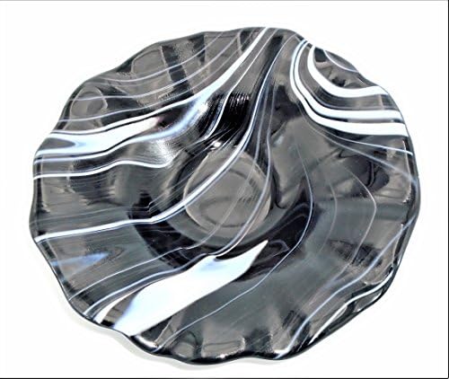 Decorative Bowl of Black and White Swirls with a Rippled Rim Handcrafted Fused Glass