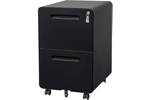 LVSTEEL 2 Drawer Mobile File Cabinet with Lock,Under Desk Metal Filing Cabinet for Home Office fits Legal/Letter/A4File,Fully Assembled Except Wheels,Black