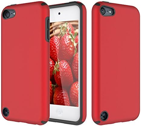 iPod Touch 5 Case, iPod Touch 6 Case, KZONO Heavy Duty High Impact Armor Case Cover 2in1 Soft Shell Protective Case for Apple iPod touch 5 6th Generation -Red+Black