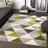 Well Woven Isometry Green & Grey Modern Geometric Triangle Pattern Area Rug Soft Shed Free 5 x 7 (5' x 7') Easy to Clean Stain Resistant