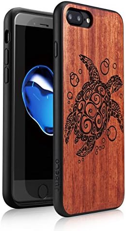 JuBeCo for iPhone 8Plus/7Plus/6 Plus Case, Slim Wood Protective Cover Case for iPhone 8/7 Plus,Handmade Natural Solid Wood Case, Bamboo Case (sea Turtle)