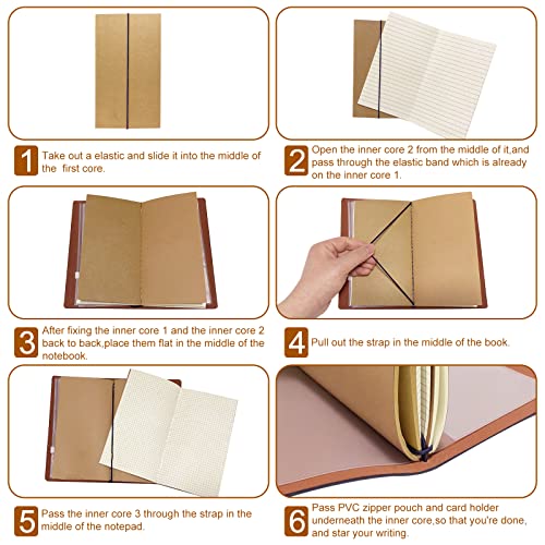 Verichy Travelers Notebook, Leather Lined Journal Leather Travel Journal Refillable Journals for Writing, Gifts, Travelers