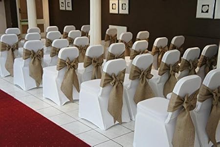 Homezone 150pc Hessian Chair Sashes With Sewn Edge Rustic Burlap