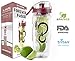 Live Infinitely 32 oz. Infuser Water Bottles - Featuring a Full Length Infusion Rod, Flip Top Lid, Dual Hand Grips & Recipe Ebook Gift (Dark Red, 32 oz)…