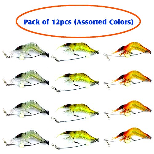 EASY BIG Artificial Baits Soft Shrimp Lures Set for Freshwater and Saltwater, (Assorted 3Colors