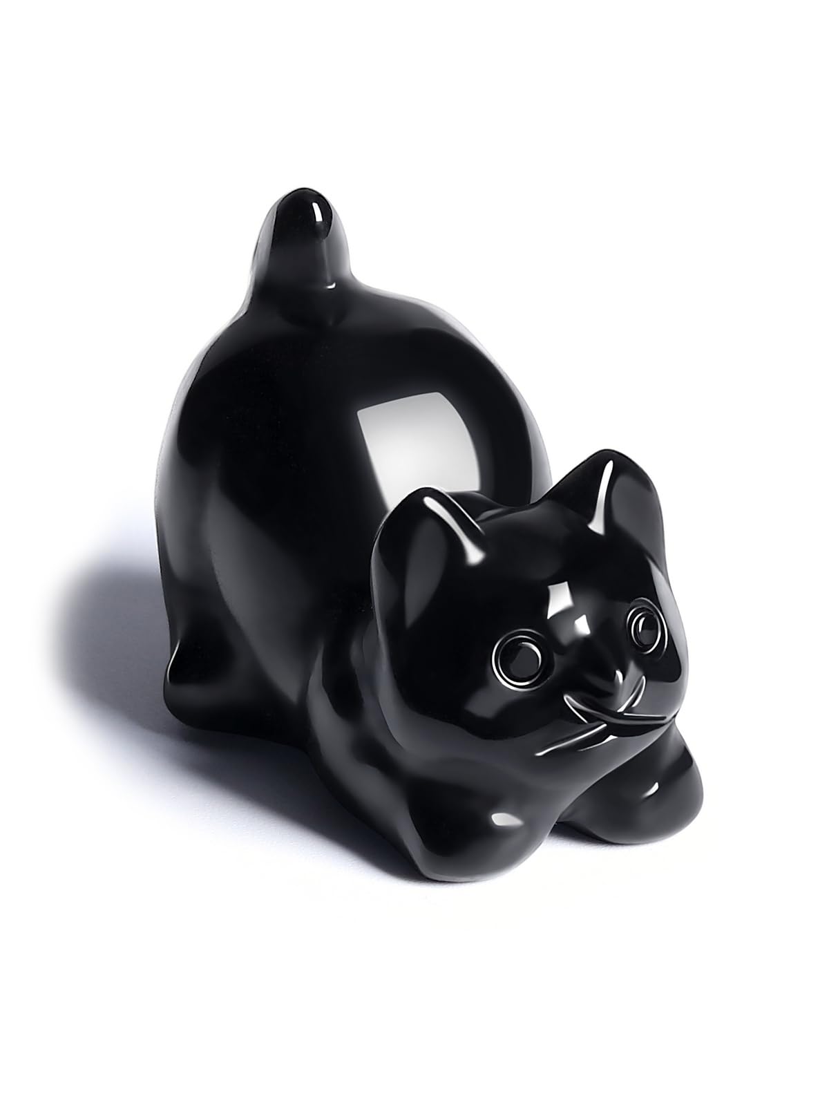 CrystalTears Black Obsidian Crystal Cat Figurine Ornament for Cat Lover Cute Cats Gifts for Women Healing Crystals Gemstone Cats Statue for Home Office Desk Decor, Good Luck Crystal Gift for Christmas