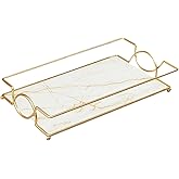 Virvia Vanity Bathroom Counter Tray Gold Glass Perfume Organizer Holder Cosmetics Makeup Skincare Display Decorative Vanity Trays Storage Rack for Bathroom Dresser Bedroom (1 Tier Platinum-Small)