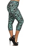 Leggings Depot Women's Popular PLUS Teal Swirl Capri Cropped Printed Leggings