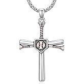 Lattd Baseball Cross Necklace 925 Sterling Silver Baseball Pendant Sport Jewelry Gifts, w/Stainless Steel Chain 22”+2”