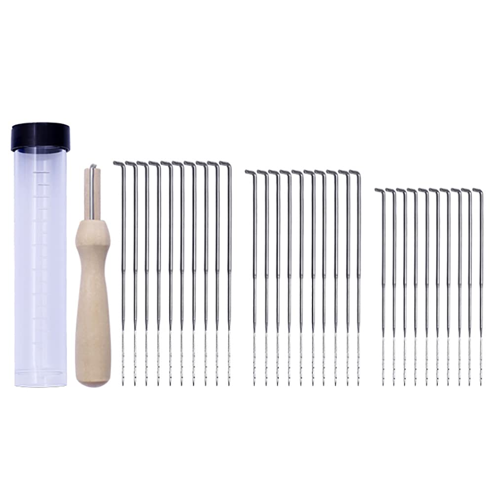 ANCLLO 30pcs 3 Sizes Felting Needles Felt Tools with Clear Bottle 1 Wooden Handle Felting Needles Kit DIY Pin Felt Tool Set