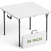 Folding Table, 36 Inch Square Foldable Card Table with Carrying Handle, Heavy Duty Fold-in-Half Portable Table No Assembly, Ideal for Picnic, Camping, RV Travel, Parties, BBQs, Crafting and Indoor Use