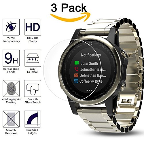 Kimilar 3 Pack Garmin Fenix 5S / Fenix 5S Sapphire Glass Screen Protector, 9H Hardness Ultra High Definition Tempered Glass Screen Protectors for Garmin Fenix 5S and Fenix 5S Sapphire, 42mm