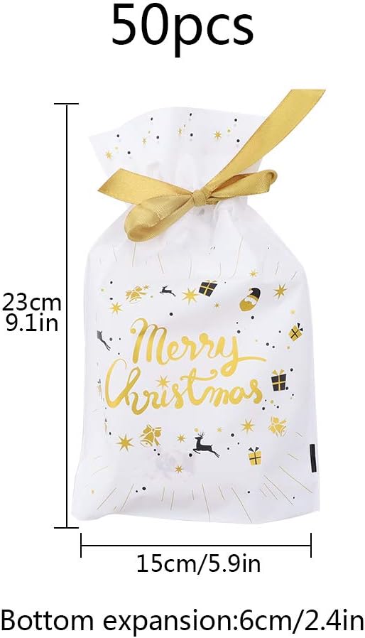 Gold Merry Christmas 50 Pcs Xmas Tree Gift Wrapping Bags - Image 3
