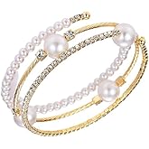 Caiyao Imitition Pearl Stretch Bracelet Layers Stackable Bangle Bracelet Crystals Pearl Elastic Wristband for Women Wedding Jewelry