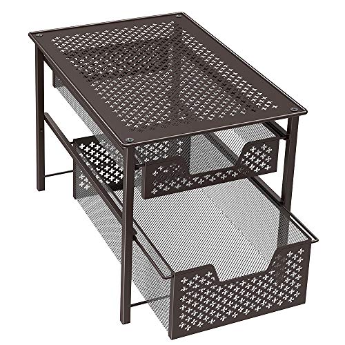 NEX 2 Tier Sliding Basket Cabinet Organizer Stackable Brown